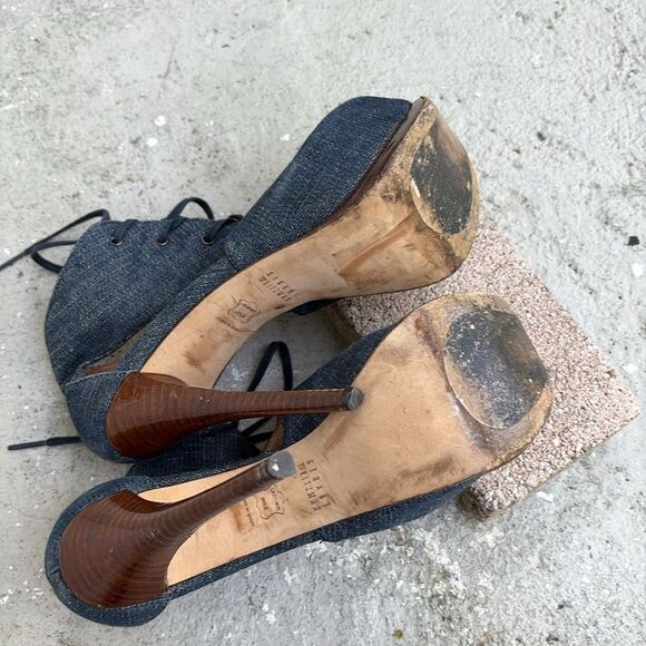 Stuart Weitzman, antique denim lace up platforms - Picture 8 of 10
